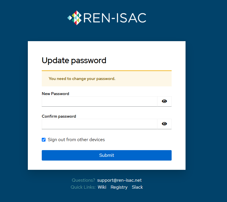 Screenshot of SSO update password page