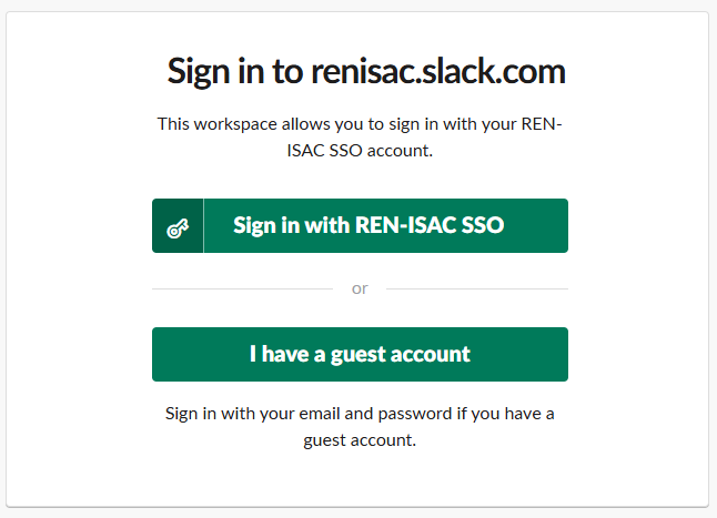 Screenshot of "sign in to renisac.slack.com."